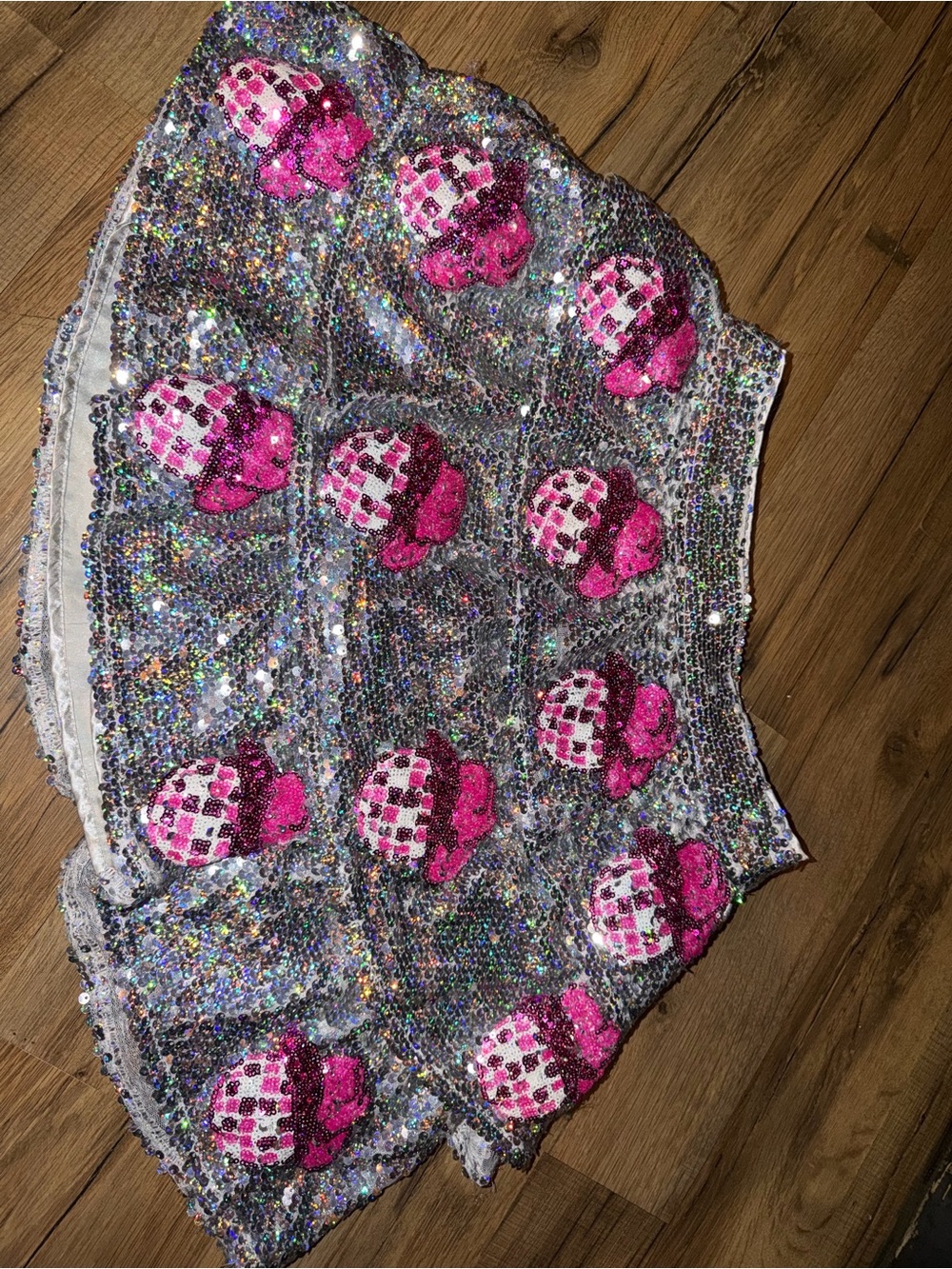 Peach Love California Silver Sequin Skirt with Pink Logo Detail